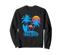 Eagle Beach Aruba. Flamingo And Palm Trees Tropical Sunset Felpa