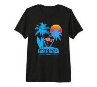 Eagle Beach Aruba. Flamingo And Palm Trees Tropical Sunset Maglietta Premium