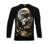 Eagle Bird Mountain Halftone Maglietta a maniche lunghe divertente da uomo con animali, Manica lunga nera., M