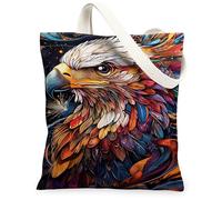 Eagle - Borsa tote in tela da donna, artistica, con piume vibranti e foglie, multicolore, lavabile, riutilizzabile, ideale per tutti i giorni, Multicolore, 13x15 Inch