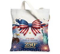 Eagle - Borsa tote in tela da donna, con statua festiva della libertà, fiocco indipendente, colore rosso, lavabile, riutilizzabile, estetica, idea per familiari, amici, colleghi, lettura di amori, 33