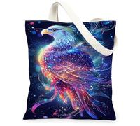 Eagle - Borsa tote in tela da donna, fantasia mistica con stelle chiare N/a blu, lavabile, riutilizzabile, estetica, idea per viaggi, attività all'aperto, giornata lavorativa, lettura, 33 x 38 cm
