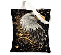 Eagle - Borsa tote in tela da donna, mistica ed elegante, motivo: stelle e luna, lavabile, riutilizzabile, estetica, ideale per viaggi, lavoro, shopping, libreria, 33 x 38 cm