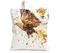 Eagle - Borsa tote in tela da donna, motivo dinamico artistico, piume dorate, nessuna oro, lavabile, riutilizzabile, piccola borsa tote idea per viaggi, lavoro, shopping, libreria, 33 x 38 cm