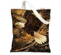 Eagle - Borsa tote in tela da donna, motivo fuochi d'artificio e stelle, lavabile, riutilizzabile, ideale per attività all'aperto, viaggi, giornata lavorativa, lettura, 33 x 38 cm