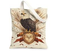 Eagle - Borsa tote in tela da donna, stile vintage rustico, con nastro, non marrone, lavabile, riutilizzabile, ideale per tutti i giorni, Marrone, 13x15 Inch