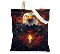 Eagle Canvas Tote Bag per donne, Futuristic Bold Flame Geometrico Nessuno Nero Lavabile Riutilizzabile Everyday Tote Bag per Shoppin, nero, 13x15 Inch