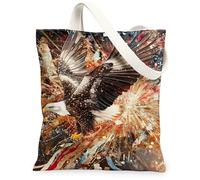 Eagle Canvas Tote Bag per le donne, dinamiche esplosioni artistiche piume nessuno marrone lavabile riutilizzabile borse della spesa idee per F, Marrone, 13x15 Inch