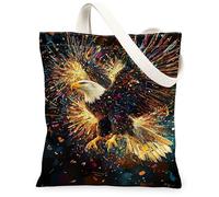 Eagle Canvas Tote Bag per le donne, dinamico esplosione vibrante schizzi di colore N/a Nero Lavabile Riutilizzabile Shopping Bag Ideas Fo, nero, 13x15 Inch
