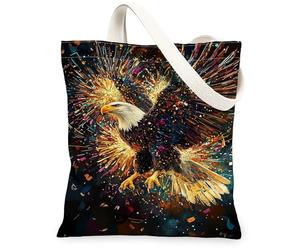 Eagle Canvas Tote Bag per le donne, dinamico esplosione vibrante schizzi di colore N/a Nero Lavabile Riutilizzabile Shopping Bag Ideas Fo, nero, 13x15 Inch