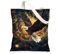 Eagle Canvas Tote Bag per le donne, fantasia elegante turbinii stelle N/a Oro Lavabile Riutilizzabile Estetica Tote Bags Idee per Negozio, Oro, 13x15 Inch