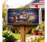 Eagle - Coperture magnetiche per cassetta postale, decorazione patriottica festiva con campana, fuochi d'artificio per il giorno dell'indipendenza, decorazione per porta d'ingresso, 53 x 64 cm