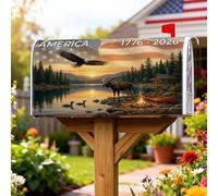 Eagle - Coperture magnetiche per cassette postali, motivo patriottico rustico, con alci, lago indipendente, verde, decorazione per giardino, cortile, 45,7 x 53,3 cm