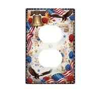 Eagle Duplex Outlet Covers Placca da parete, Patriotic Classic Freedom Bell Roses Independence Day Red Plastic Standard Size Wall Plates for Electrical Outlet for New Apartment Home Bedroom Office