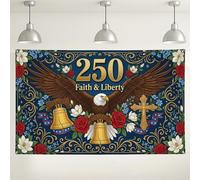 Eagle Faith & Freedom - Sfondo da parete, design floreale vintage, sfondo decorativo blu navy per eventi, forniture per feste patriottiche, 180 x 109 cm