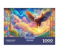 Eagle Flies through Stained-glass Window to Landscape Puzzle Da 1000 Pezzi Eagle Gioco Di Allenamento Mentale Per Adulti E Bambini 52x38cm/1000pcs