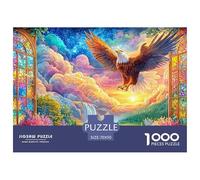 Eagle Flies through Stained-glass Window to Landscape Puzzle Da 1000 Pezzi Eagle Perfetto Per Uomini, Donne, Anziani E over 65 70x50cm/1000pcs