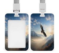 Eagle Mountains - Porta badge trasparente con cordino staccabile, custodia verticale in plastica rigida, protegge carte d'identità e carte di credito per ufficio e fabbrica