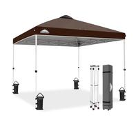 EAGLE PEAK Baldacchino pieghevole con borsa per il trasporto con ruote, 8 perni, 4 corde, 4 borse per camion - facile da installare, 10 x 10 piedi, 100 piedi quadrati di ombra, marrone