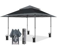 EAGLE PEAK Gazebo da giardino, 4 x 4 m, con sfiato, doppio tetto, impermeabile, per padiglione, tenda di rece (nero/grigio)