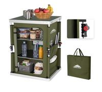 EAGLE PEAK Tavolo da campeggio pieghevole per esterni, organizer a 3 livelli, tasche laterali, cucina portatile in alluminio, verde
