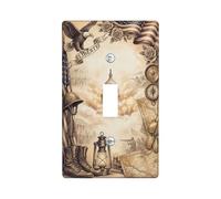 Eagle - Placca di copertura per interruttore della luce singolo, stile patriottico vintage, con stivali, lanterne, in plastica marrone, dimensioni standard, decorazione da parete per appartamento