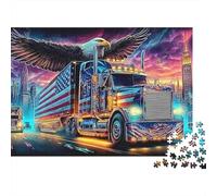 Eagle Soars Puzzle da 1000 Pezzi per Adulti Camion Americano Aquila Bandiera Città Premium Alta Qualità Spesso Robusto Vibrante Sfidante Difficile Antistress Regalo per la Famiglia 70x50cm/1000pcs