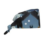 Eagle Under the Stars - Cappello da lavoro con stampa con cinghia regolabile e bottoni per maschera, unisex, per infermiere, chef, spa e doccia, colore nero