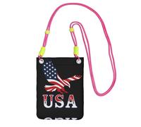 Eagle Usa Bandiera Modello Stampa Crossbody Cassa Del Telefono Per Adulto Portafoglio Crossbody Borsa A Tracolla Con Tracolla Staccabile, Fucsia, Taglia unica