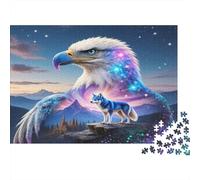 Eagle with Starry Wings 1000Pc Recycled Paper Puzzle: Glowing Eagle with Wolf Inside for Adults 14-99 Years Home Decor & Gift 70x50cm/1000pcs
