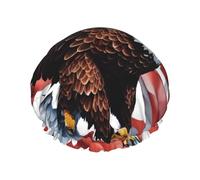 Eagle With USA Flag Print Large Shower Caps - Cuffia elastica per capelli, doppio strato impermeabile, per donne e uomini