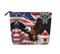 Eagle with USA Flag Print Toiletry Pouch per le donne Borsa per il trucco monostrato Borsa da viaggio Essentials Cosmetici con cerniera, nero, Taglia unica