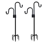 Eagles Gancio per mangiatoia per uccelli, da 176 cm, con doppio gancio, gancio da giardino resistente, regolabile in altezza con base a 5 poli per appendere piante, decorazioni per matrimoni, campanelli a vento, colore nero (confezione da 2)