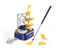 EagleStone Set da Golf Bambini 3-8 Anni con Lanciatore a Pedale, Mazza Regolabile, 15 Palline e Carrello. Giocattolo Sportivo da Interno ed Esterno per Bimbi e Bimbe