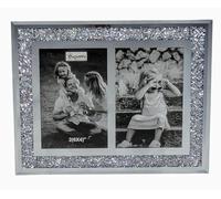 EagleWiz - Cornice portafoto doppia con due foto in vetro con cristalli a specchio, colore: Argento
