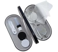 eagosion Custodia portatile 2 in 1 per lenti a contatto e occhiali, con panno per lenti, specchio flip-top, pinzette e porta soluzioni, kit da viaggio per uso quotidiano e da viaggio (nero)