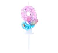 EAKE Candela di compleanno a forma di numero 9, rosa e blu glitterato con perla, conchiglia e coda di pesce, decorazione per torta a tema oceano, per feste sotto il mare