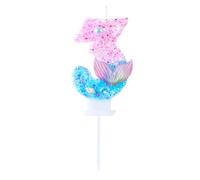 EAKE Candela di compleanno a forma di sirena, rosa e blu, glitterata con perla, conchiglia e coda di pesce, decorazione per torta a tema oceano, per feste sotto il mare