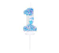 EAKE Candela di compleanno numero 1 3D Oneder The Ocean, candela per bambino e bambina, decorazione per torta per il primo compleanno, colore blu mare, decorazione per feste con paillettes e
