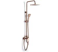 Ealtqund Sistema doccia con termostato in rame, set completo per doccia, 3 tipi di getto, doccetta cromata con acciaio inox, asta per doccia regolabile, colore: oro rosa