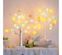 EAMBRITE Decorazione Pasqua, set 2 alberi con 36 uova, 24 LED caldi, albero batteria, rami Pasqua, decorazione interni, decoro primaverile, bambini, appendere