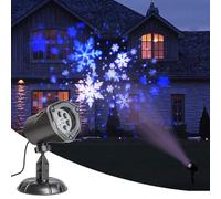 EAMBRITE Proiettore natalizio con fiocchi di neve bianchi/blu, luci natalizie alimentate a rete, decorazione natalizia con nevicata rotante per pareti interne/esterne, casa, festa