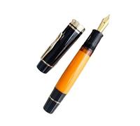EAMOM Penna stilografica a stantuffo grande arancione n. 6/8, pennino EF/F/M, in gomma dura, struttura interamente in rame, inchiostro da scrittura (02, EF (0,4 mm)