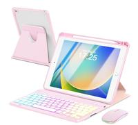 EAMPANG Custodia con tastiera e mouse per iPad 9a 8a 7a generazione 10,2", 7 tastiera wireless rimovibile retroilluminata arcobaleno cover magnetica girevole con portamatite per iPad Air 3a