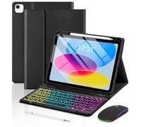 EAMPANG Custodia con tastiera e mouse per iPad A16 11°/10° generazione Air | Pollici M4/M3/M2 Air 5th/4th 11", 7 colori arcobaleno retroilluminato tastiera staccabile copertura magnetica con matita