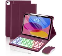 EAMPANG Custodia con tastiera e mouse per iPad A16 11/10a generazione 11/11", Air 11 M4/M3/M2, Air 5e/4e, tastiera rimovibile retroilluminata arcobaleno 7 colori, cover magnetica con