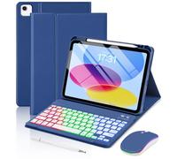 EAMPANG Custodia con tastiera e mouse per iPad A16 11a/10a generazione 11/11", Air 11 M4/M3/M2, Air 5a/4a, tastiera rimovibile con retroilluminazione arcobaleno a 7 colori, cover magnetica con pennino