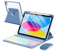EAMPANG Custodia con tastiera e mouse per iPad A16 11a 10a generazione 11/11", tastiera rimovibile retroilluminata arcobaleno Cover magnetica girevole con portamatite per iPad 11 2025 10 Gen 2022 Blu
