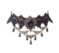 EAmrfvqt Collana in velluto, Girocollo in pizzo da donna con nappa di cristallo nero bianco for cosplay feste(A9)