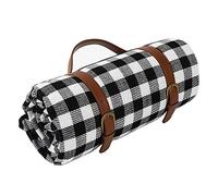 EAmrfvqt Coperte da picnic pieghevoli, Coperta da picnic resistente alla sabbia, cinturino in pelle, portatile, pieghevole, multicolore, dimensioni multiple(Black+white,150x200cm)